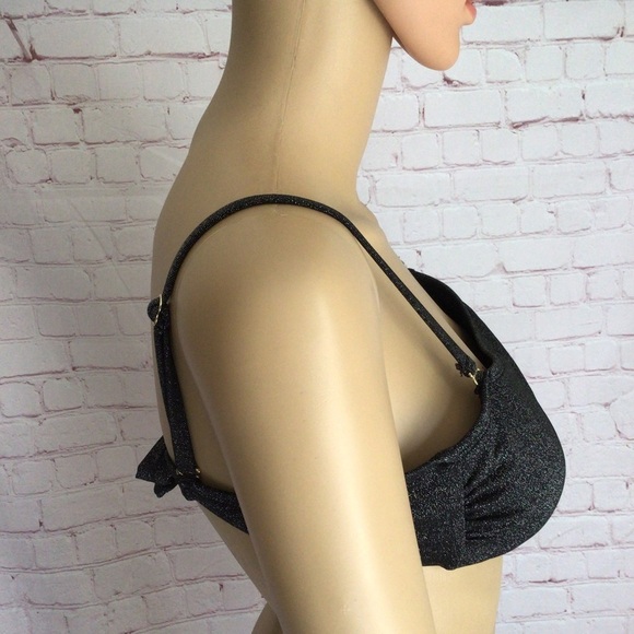 California Waves Shimmering Black Bandeau Removable Straps Bikini Top - NWT - Picture 2 of 7